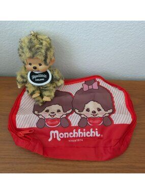 NWOT Monchhichi COLORS Mini Plush Keychain Leopard Print Outfit & Travel Pouch